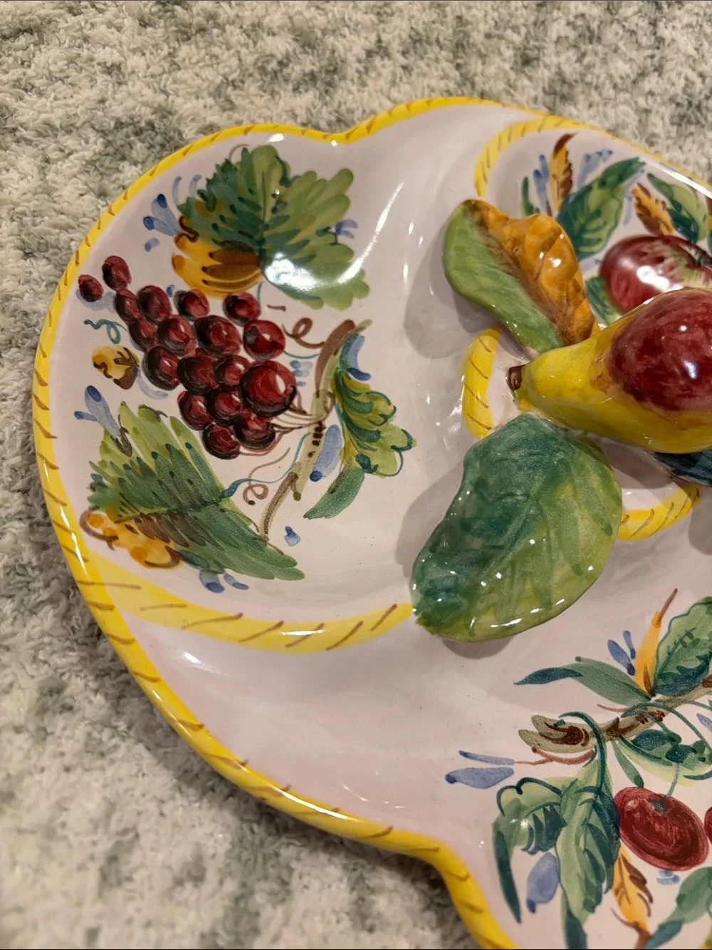 Hand-Painted Italian Ceramic Fruit Divided Serving Dish NWT Artisan Made
